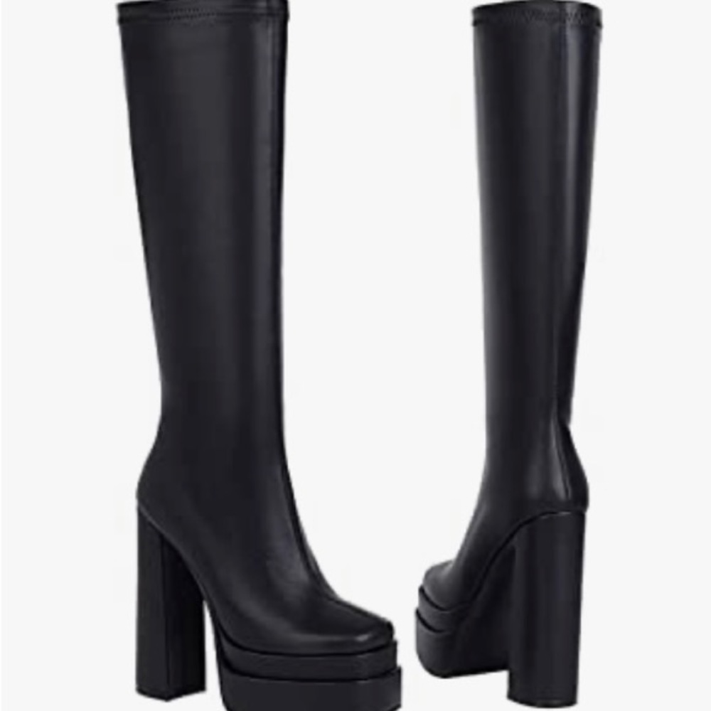 Chunky Platform Knee High Heels